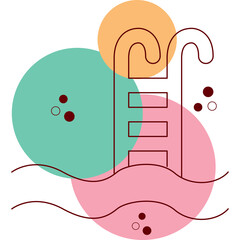 Abstract design with ladder and circles in teal pink and orange colors against a white background minimal art illustration