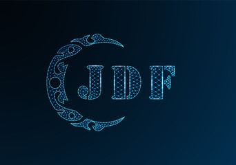 Low poly letter logo JDF design. JDF letter logo low poly vector design on blue color gradient background. JDF logo low poly design