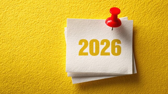Year two thousand twenty six date reminder on yellow wall