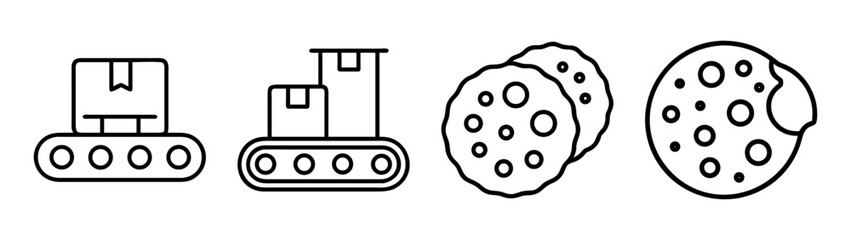 Obraz premium Manufacturing and sweet treats: conveyor belt and cookie icons