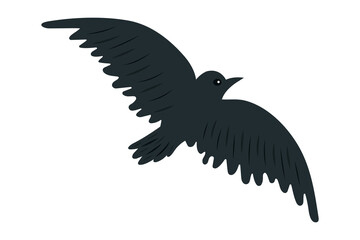Fototapeta premium A simple, flat vector illustration of a black crow or raven in flight with outstretched wings. Perfect for spooky Halloween designs or nature-themed projects