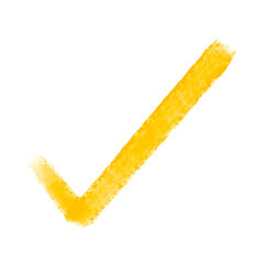 A grungy golden check mark of approval positive on transparent background