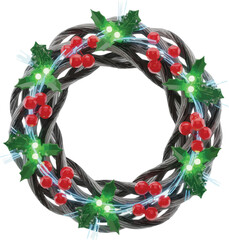 Festive holiday wreath with bright holly and berries