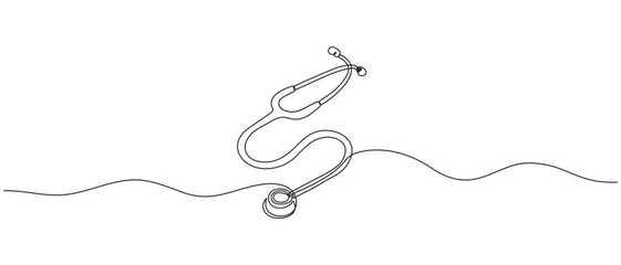 One continuous line drawing of medical stethoscopes 