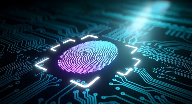 Fingerprint Biometric Authentication Button. Digital Security Concept