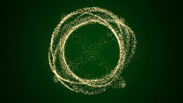 A 3D render of a glowing golden circle symbol necklace with abstract spheres and glittering decoration