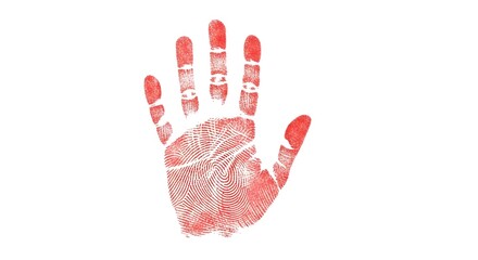 Abstract Red Handprint Symbolizing Human Identity and Expression, Artistic Concept of Bleeding Hand Paint Mark on White Background for Creativity, Individuality, and Biometrics Concept.