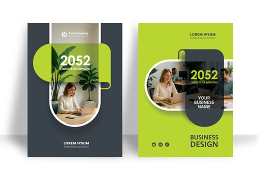 Business Report Cover Template &ndash; Green and Black Geometric Layout (A4)	
