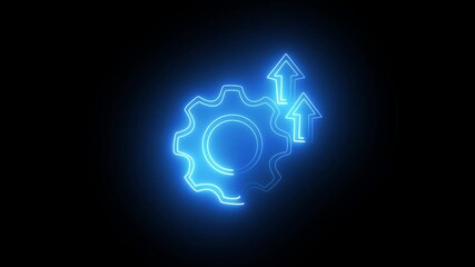 Glowing neon interlocking gears in abstract motion with red and blue light lines on black background, symbolizing futuristic technology and innovation - Powered by Adobe