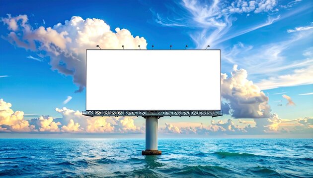 Billboard Above Water Against Sky A Creative Advertising Concept in Open Sea Location