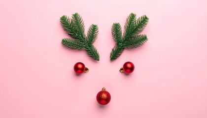 christmas decoration on a branch isolated on pink background