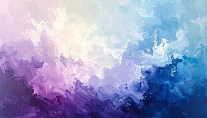 Abstract painting with blended brushstrokes in shades of blue, purple, and white, creating a textured and dreamy effect.