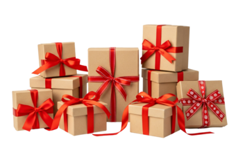 Celebrate the Season with Beautifully Wrapped Presents - Stack of Festive Gifts Tied with Bright Red Ribbons - Perfect for Holiday Greetings, Special Occasions, and Heartfelt Giving Moments