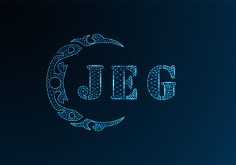 Low poly letter logo JEG design. JEG letter logo low poly vector design on blue color gradient background. JEG logo low poly design