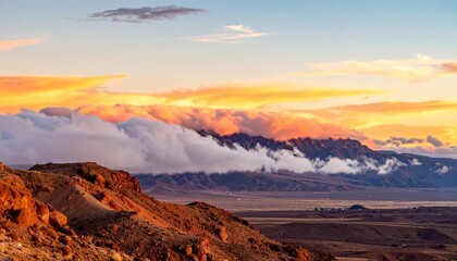 Obraz premium Vibrant Desert Sunset with Illuminated Cloudscape