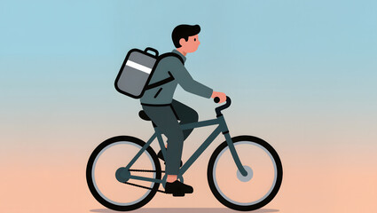 Courier Riding Bicycle for Food Delivery at Sunset