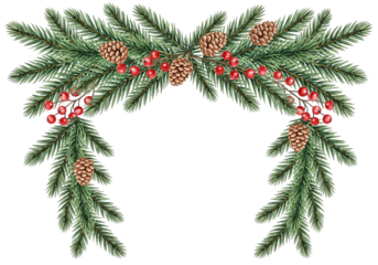 Create festive holiday cheer with a stunning evergreen garland featuring pinecones and bright red berries, perfect for Christmas decorations and winter celebrations