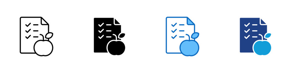 Daily Nutrition Multiple Style Icon Design Vector - checklist paper with an apple representing balanced daily nutrition and food planning