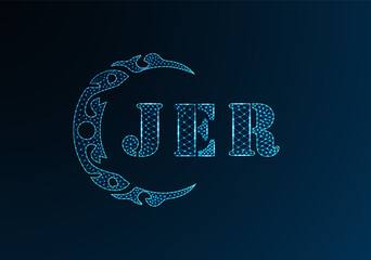 Low poly letter logo JER design. JER letter logo low poly vector design on blue color gradient background. JER logo low poly design