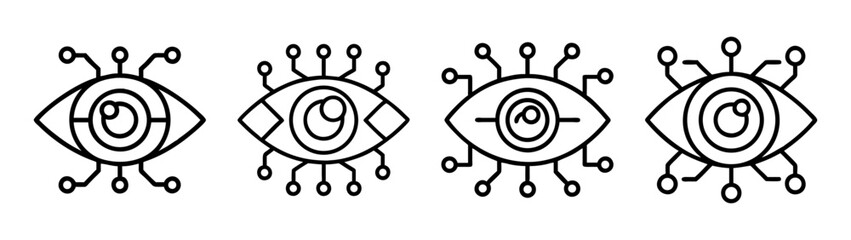 Digital eye icons with circuit connections ai vision surveillance