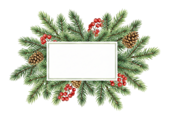 Create stunning holiday invitations with this beautiful pine branch, berry, and cone frame featuring a blank card for your personalized greeting, perfect for winter season promotions