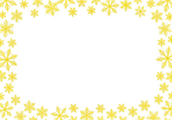 Elegant golden snowflakes create a festive border, perfect for winter holiday cards and seasonal promotions, adding a touch of sparkle and cheer to your designs this season