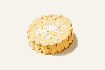 Hand-Drawn Illustration of a Round Shortbread Cookie Topped with Powdered Sugar