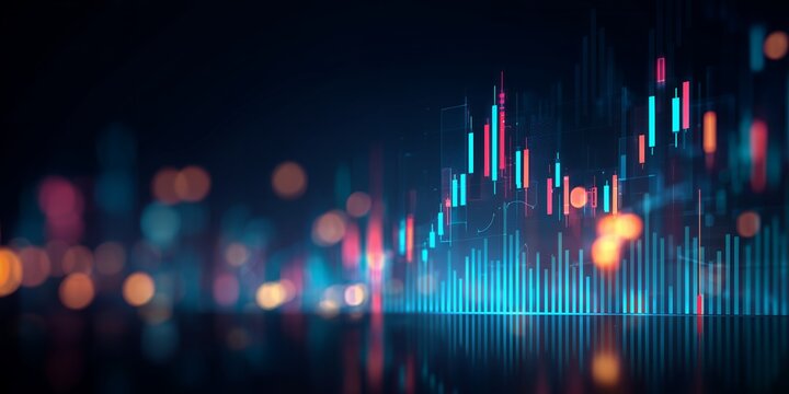 Abstract financial chart with uptrend line graph in blurred futuristic environment, concept for stock market analysis, economic forecasting and investment strategy