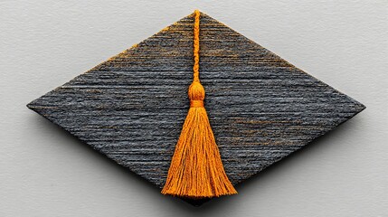 An artistic overhead shot of a graduation cap, showcasing its unique design and texture, with a tassel draped across, ideal for representing academic success and educational milestones