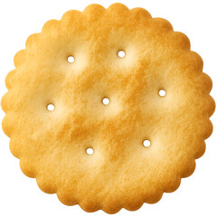 Realistic round golden cracker with scalloped edges isolated on transparent background