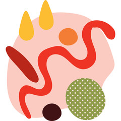 Abstract Organic Shapes and Forms in Vibrant Colors on a Soft Pink Background with a Textured Green Circle and Yellow Drops Minimalist Modern Art Composition