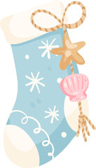 Pastel Christmas Stocking Seashell Illustration