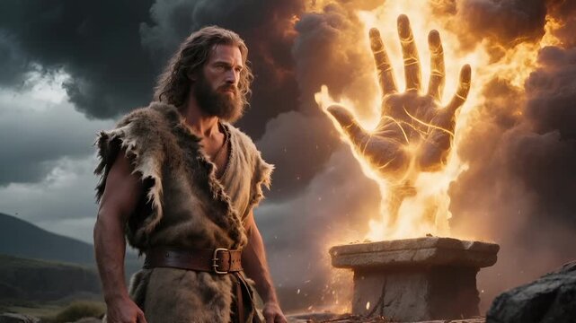 Elijah Calling Down Fire From the Sky as the Clouds Form a Fiery Hand