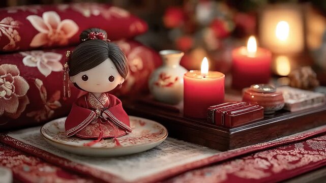 Tang Style Doll Red Candle Warmth Oriental Mood