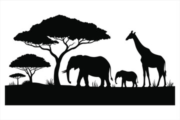 Safari Animals Wildlife Tree Silhouette
