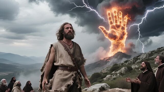 Elijah Calling Down Fire From the Sky as the Clouds Form a Fiery Hand