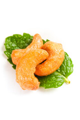 Crispy Salted Cashew Nuts on Lettuce Leaves - Vietnamese Baked Snack Food