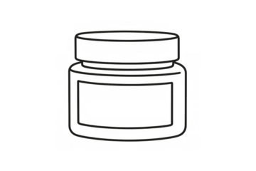 Glass jar line art icon for preserves, food storage, cosmetics, or health products with a blank label, transparent background