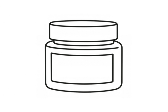 Glass jar line art icon for preserves, food storage, cosmetics, or health products with a blank label, transparent background - Powered by Adobe