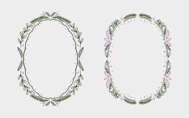 Christmas border frame line art style with branches winter floral element. Minimalist christmas vintage frame perfect for invitation, poster, card, or cover.