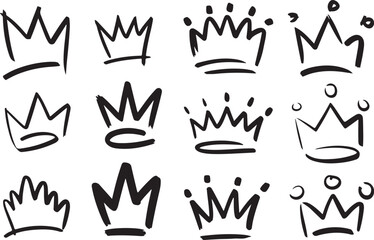 Collection of Doodle Crown Illustrations: Royal Headwear Sketches on Checkerboard Surface