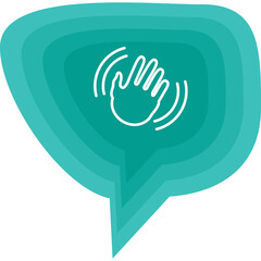 Abstract Teal Speech Bubble Icon with Waving Hand Symbol and Transparent Background Minimalist Design