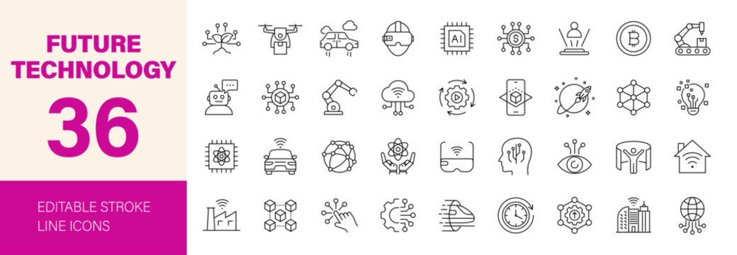 Future technology icon set. Editable line icons. Vector illustration.