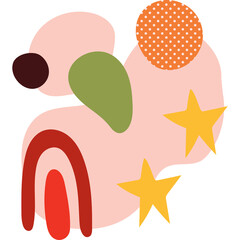 Abstract Shapes and Stars Illustration in Pastel Colors with Geometric Elements and Organic Forms on Transparent Background