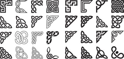 Celtic Knot Corner Elements Collection Graphic Ornament Irish Style Decorative Art