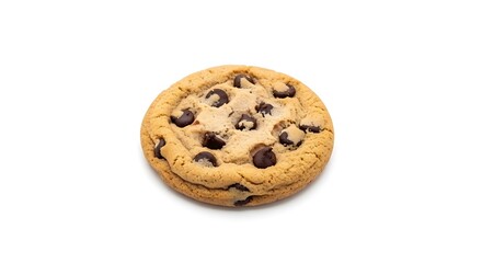 A single chocolate chip cookie isolated on white background