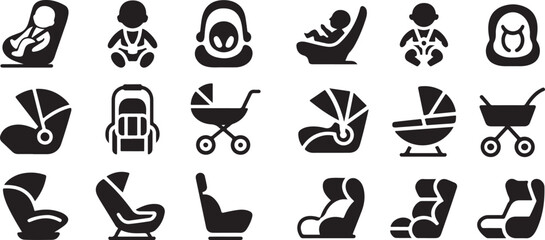 Collection of Baby Transportation Iconography Safety Travel Accessories Child Protection