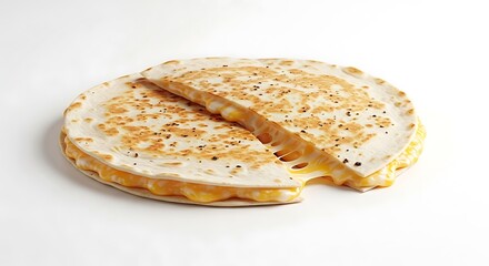 Delicious cheese quesadilla cut in half isolated on white background