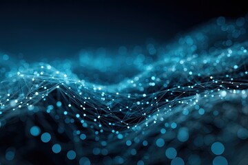 Abstract digital representation with connecting dots, flowing lines, and a blue-toned aesthetic