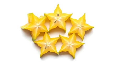 Five star fruit slices isolated on white background